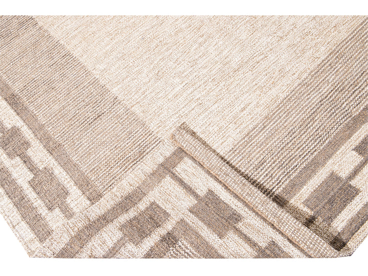 Modern Swedish Style Handmade Oversize Designed Beige Wool Rug