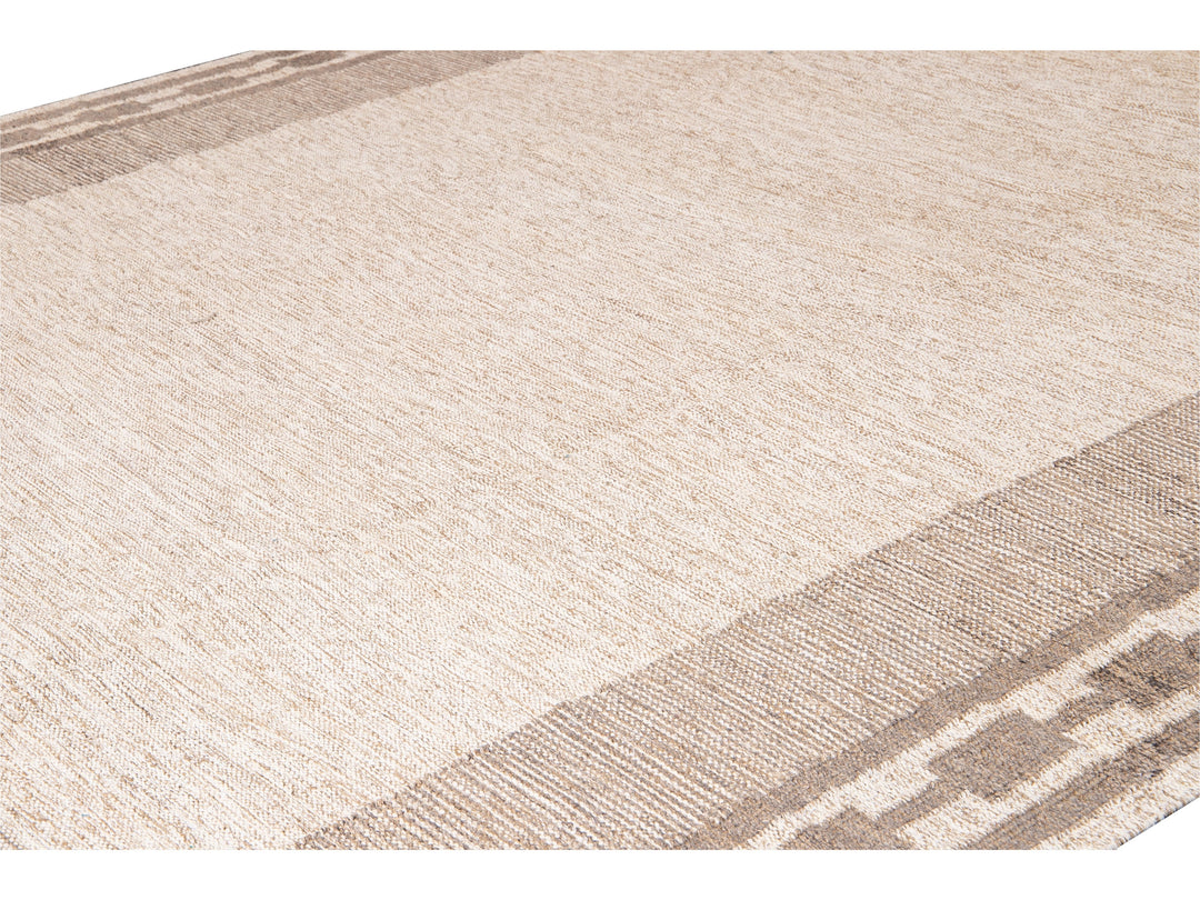 Modern Swedish Style Handmade Oversize Designed Beige Wool Rug