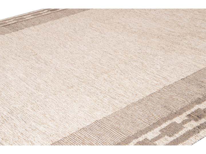 Modern Swedish Style Handmade Oversize Designed Beige Wool Rug