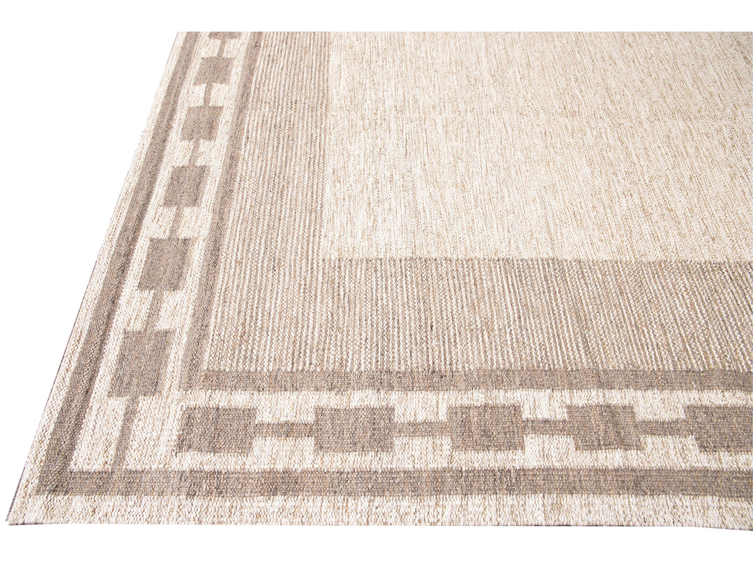 Modern Swedish Style Handmade Oversize Designed Beige Wool Rug