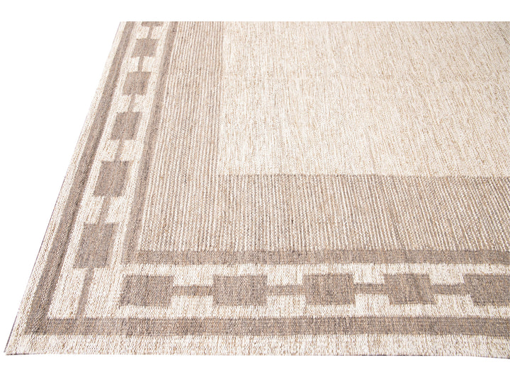 Modern Swedish Style Handmade Oversize Designed Beige Wool Rug