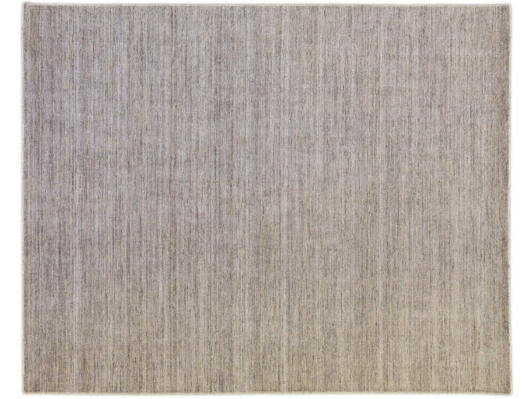 Modern Apadana's Groove Bamboo/Silk Handmade Gray Rug