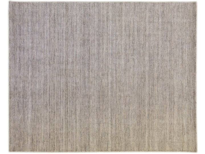 Modern Apadana's Groove Bamboo/Silk Handmade Gray Rug