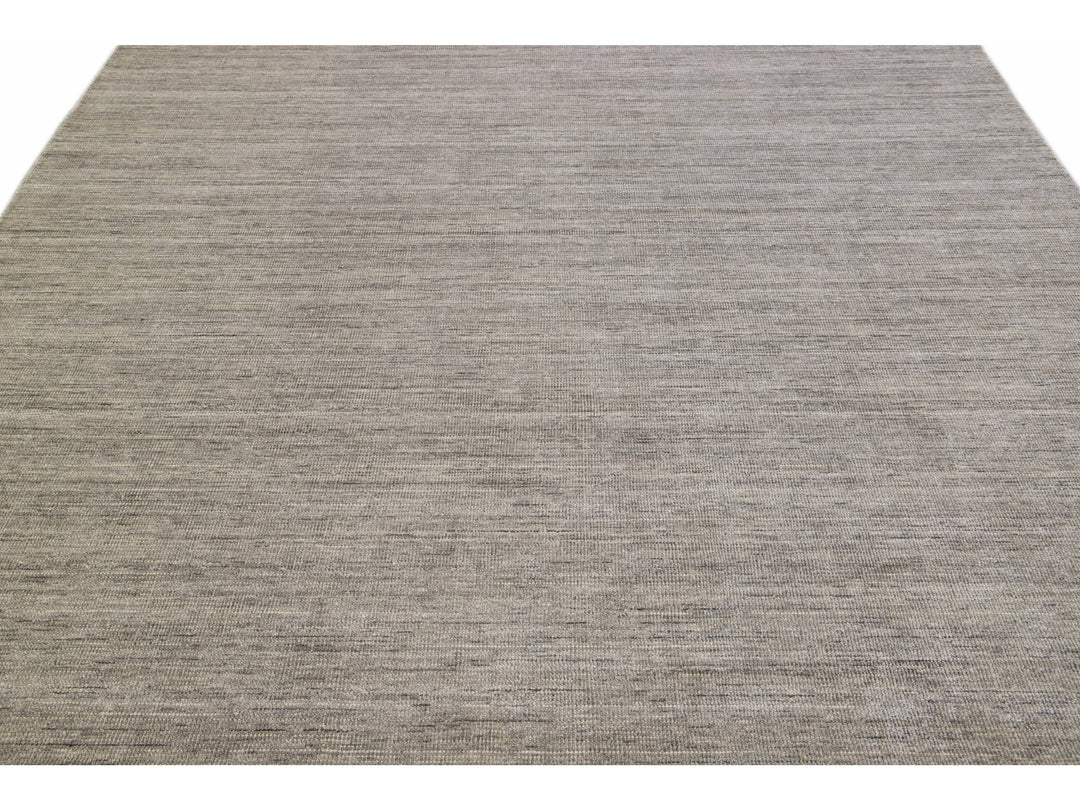 Modern Apadana's Groove Bamboo/Silk Handmade Gray Rug