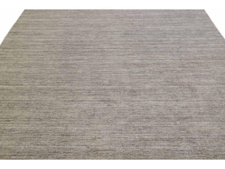 Modern Apadana's Groove Bamboo/Silk Handmade Gray Rug