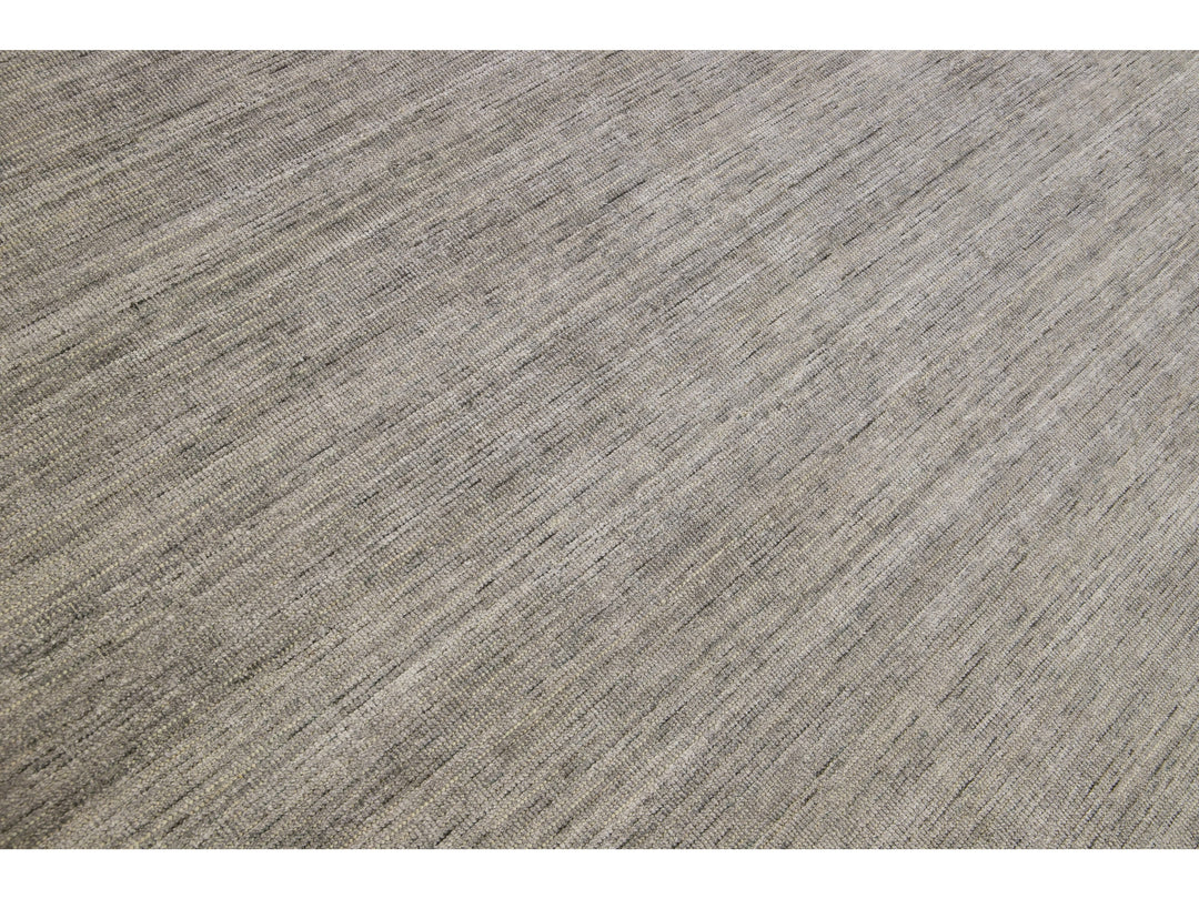 Modern Apadana's Groove Bamboo/Silk Handmade Gray Rug