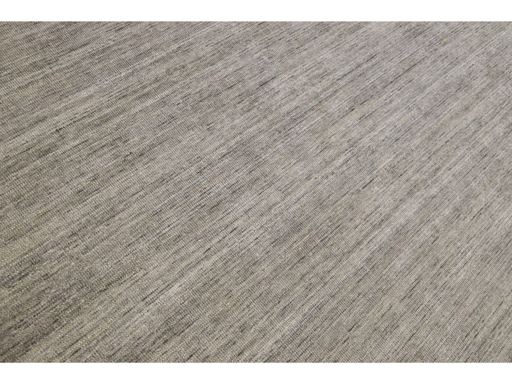 Modern Apadana's Groove Bamboo/Silk Handmade Gray Rug