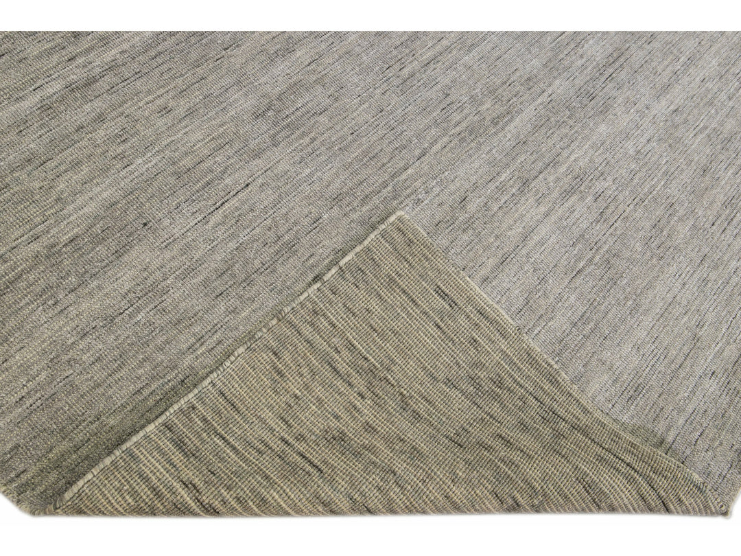 Modern Apadana's Groove Bamboo/Silk Handmade Gray Rug