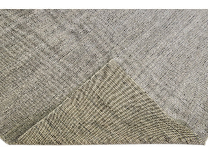 Modern Apadana's Groove Bamboo/Silk Handmade Gray Rug