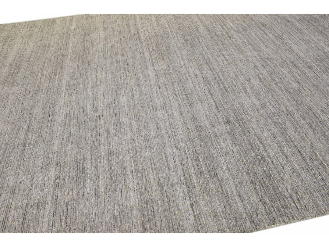 Modern Apadana's Groove Bamboo/Silk Handmade Gray Rug