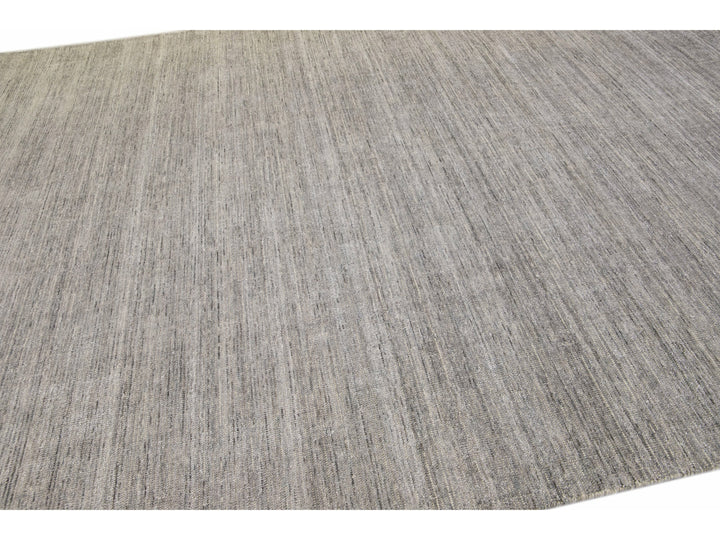 Modern Apadana's Groove Bamboo/Silk Handmade Gray Rug