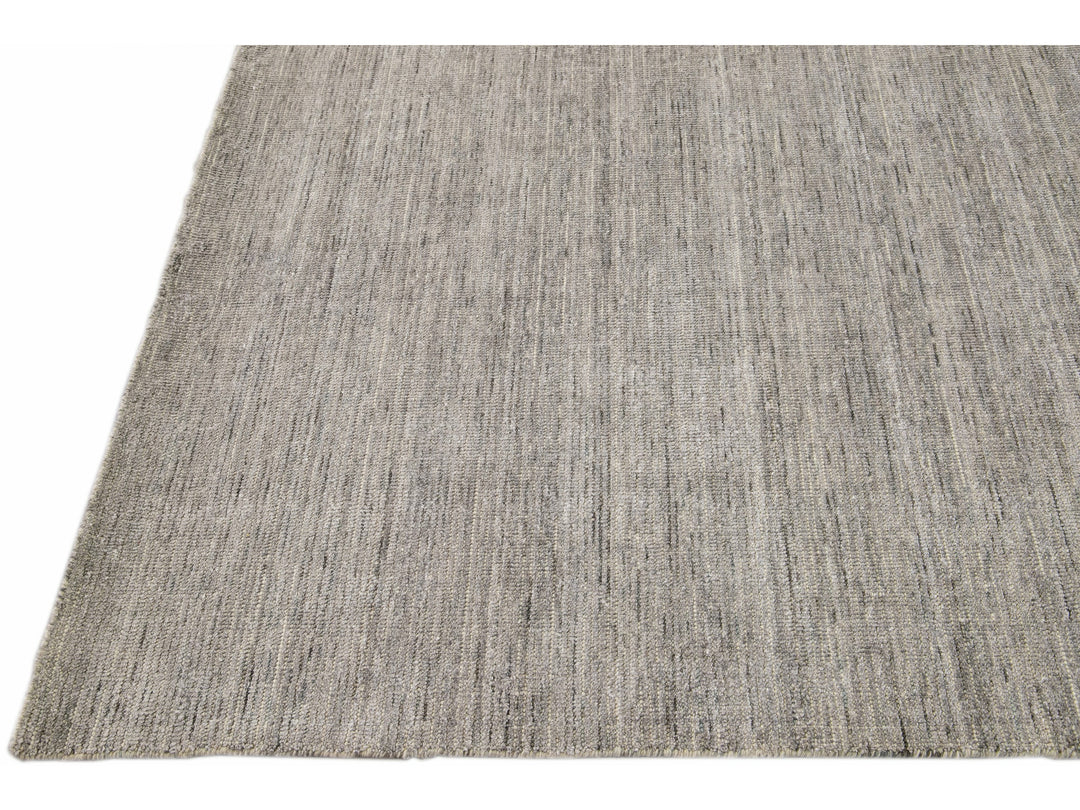 Modern Apadana's Groove Bamboo/Silk Handmade Gray Rug
