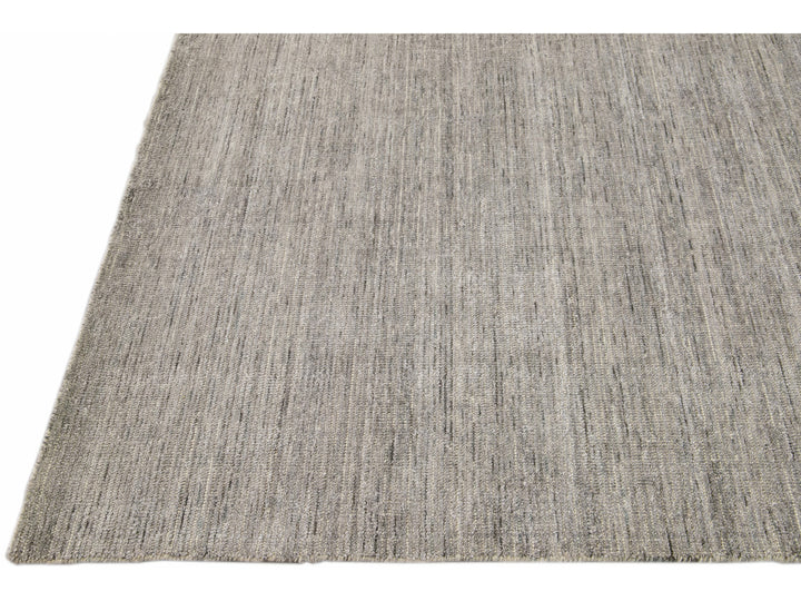 Modern Apadana's Groove Bamboo/Silk Handmade Gray Rug