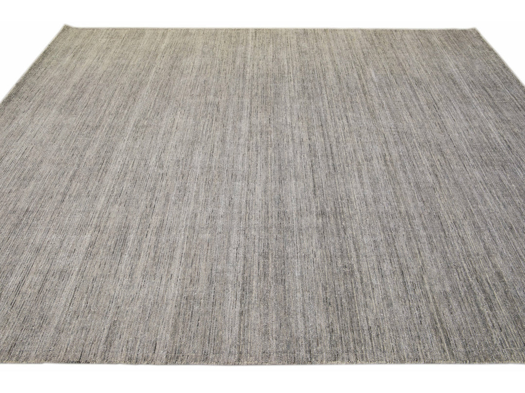 Modern Apadana's Groove Bamboo/Silk Handmade Gray Rug