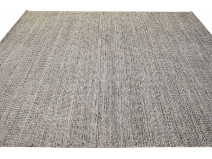Modern Apadana's Groove Bamboo/Silk Handmade Gray Rug