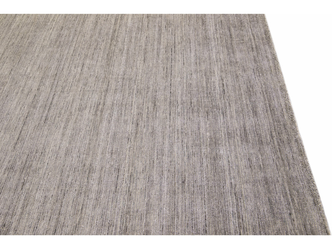 Modern Apadana's Groove Bamboo/Silk Handmade Gray Rug
