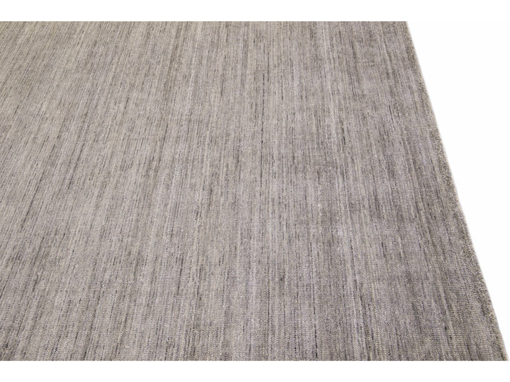 Modern Apadana's Groove Bamboo/Silk Handmade Gray Rug