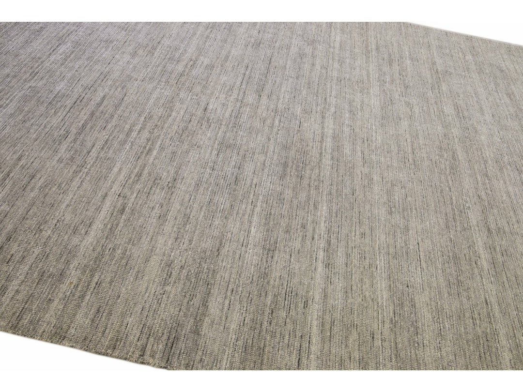 Modern Apadana's Groove Bamboo/Silk Handmade Gray Rug