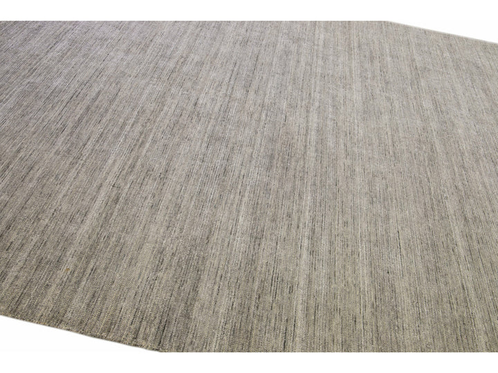 Modern Apadana's Groove Bamboo/Silk Handmade Gray Rug