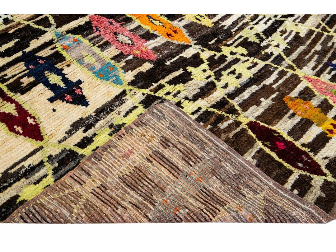 Modern Brown Turkish Tulu Handmade Multicolor Tribal Designed Wool Rug