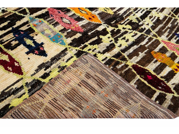 Modern Brown Turkish Tulu Handmade Multicolor Tribal Designed Wool Rug