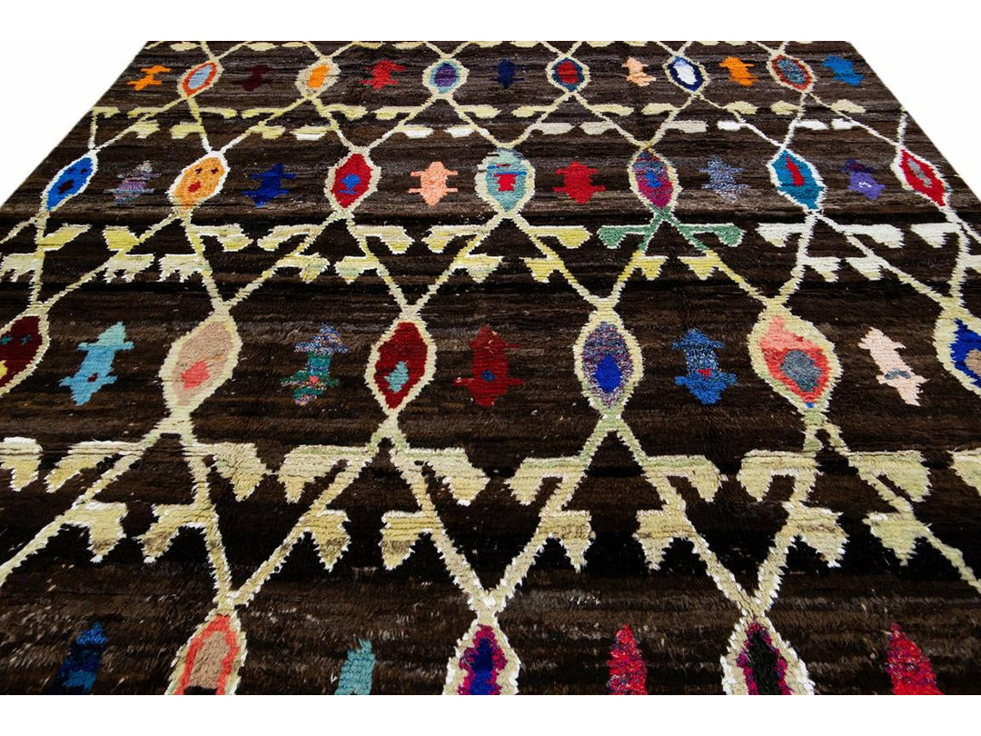 Brown Modern Turkish Tulu Handmade Multicolor Tribal Designed Wool Rug