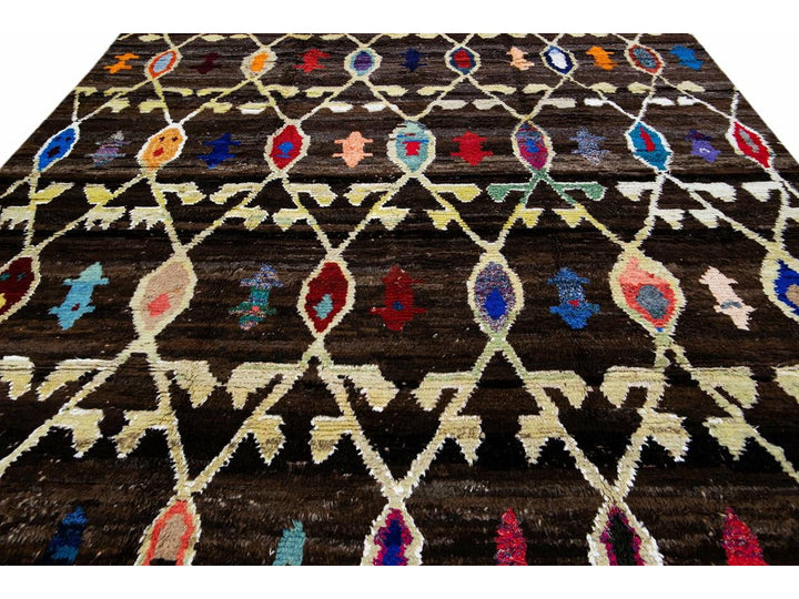 Brown Modern Turkish Tulu Handmade Multicolor Tribal Designed Wool Rug