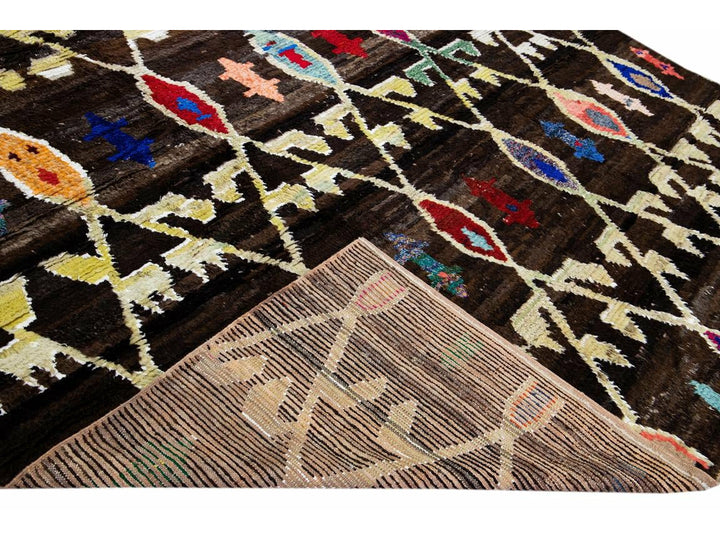 Brown Modern Turkish Tulu Handmade Multicolor Tribal Designed Wool Rug