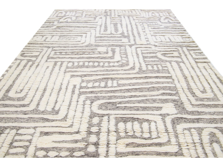 Modern Abstract Moroccan Wool Rug 9 X 12