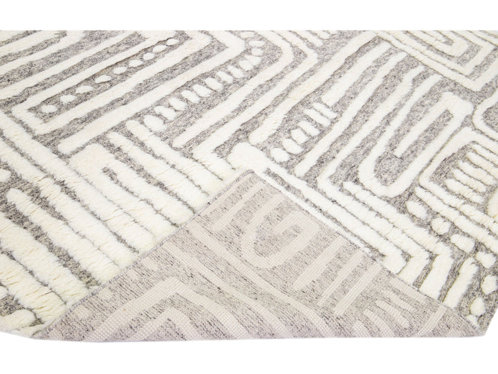 Modern Abstract Moroccan Wool Rug 9 X 12