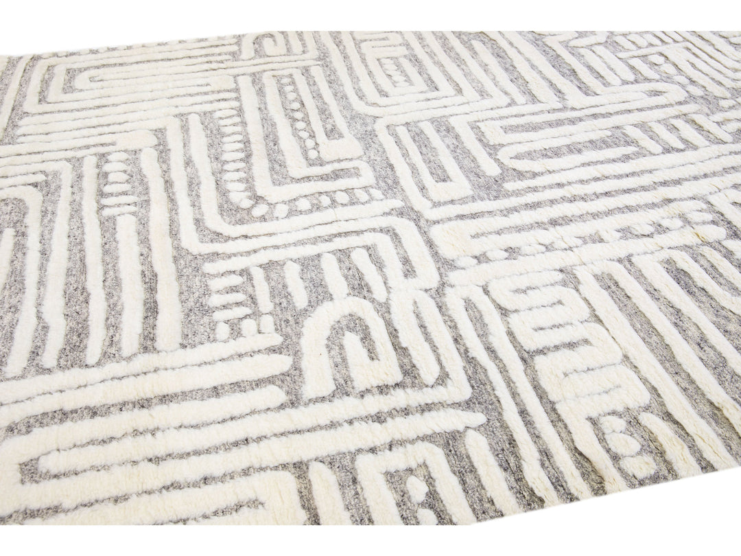 Modern Abstract Moroccan Wool Rug 9 X 12