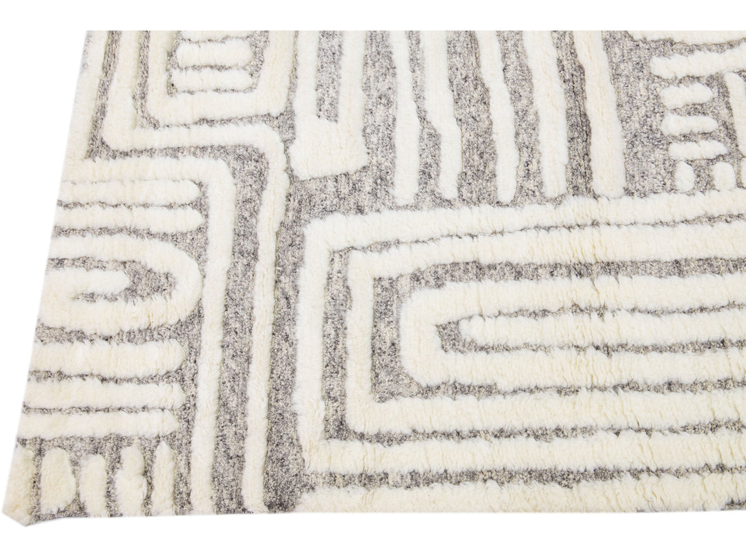 Modern Abstract Moroccan Wool Rug 9 X 12