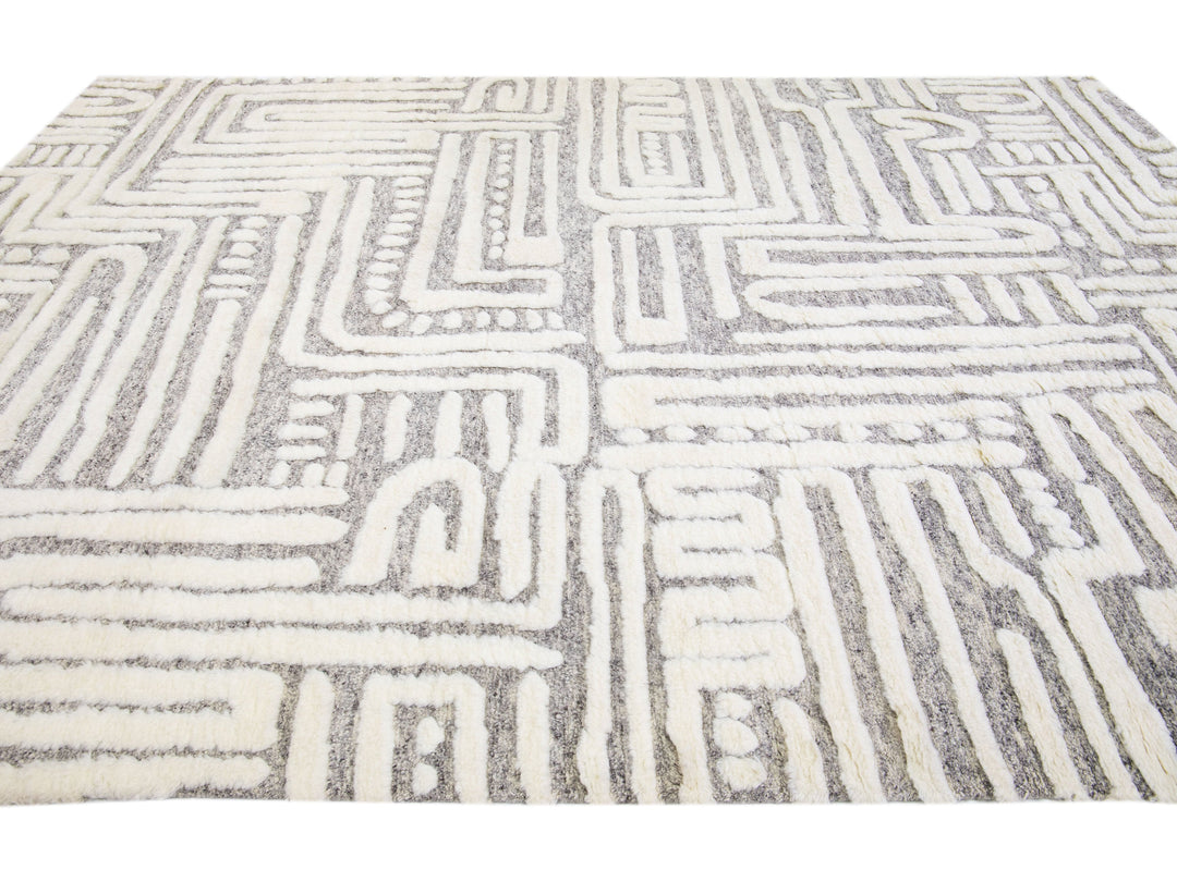 Modern Abstract Moroccan Wool Rug 9 X 12