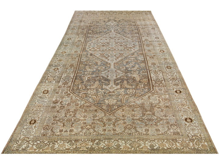 Antique Hamadan Wool Rug 7 X 16