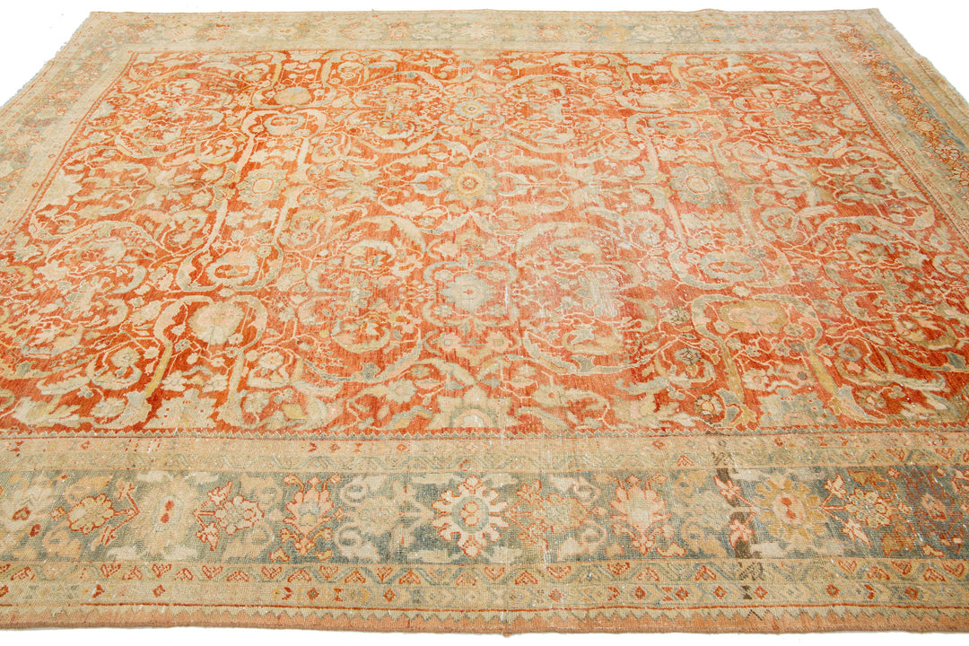 Antique Heriz Wool Rug 9 X 12