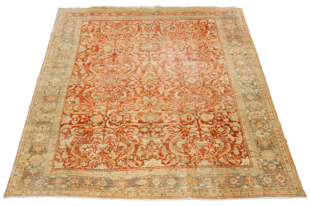 Antique Heriz Wool Rug 9 X 12