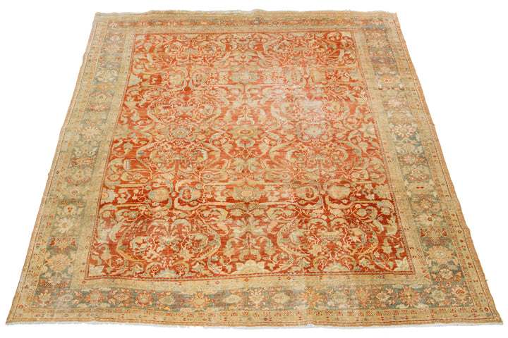 Antique Heriz Wool Rug 9 X 12