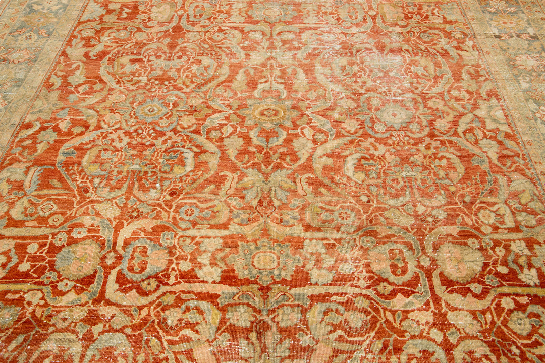Antique Heriz Wool Rug 9 X 12