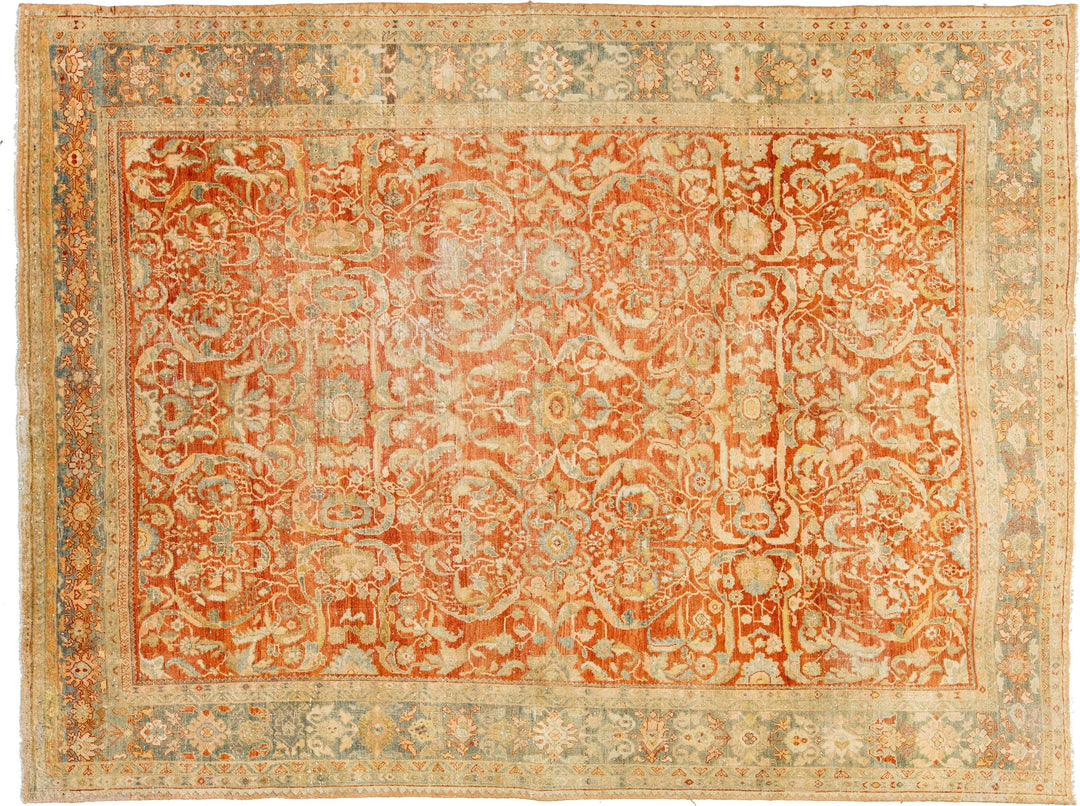 Antique Heriz Wool Rug 9 X 12