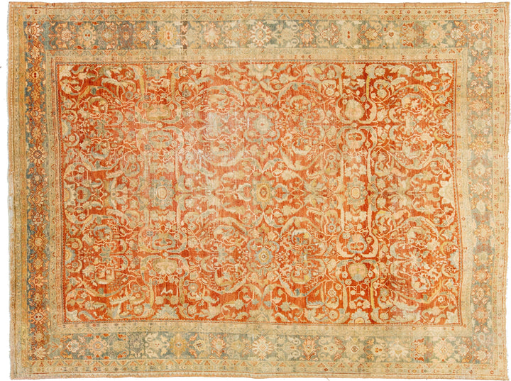 Antique Heriz Wool Rug 9 X 12