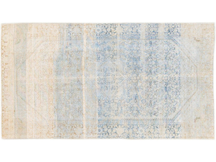 Antique Blue And Beige Mahal Handmade Medallion Floral Wool Rug