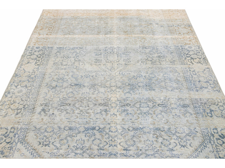 Antique Blue And Beige Mahal Handmade Medallion Floral Wool Rug