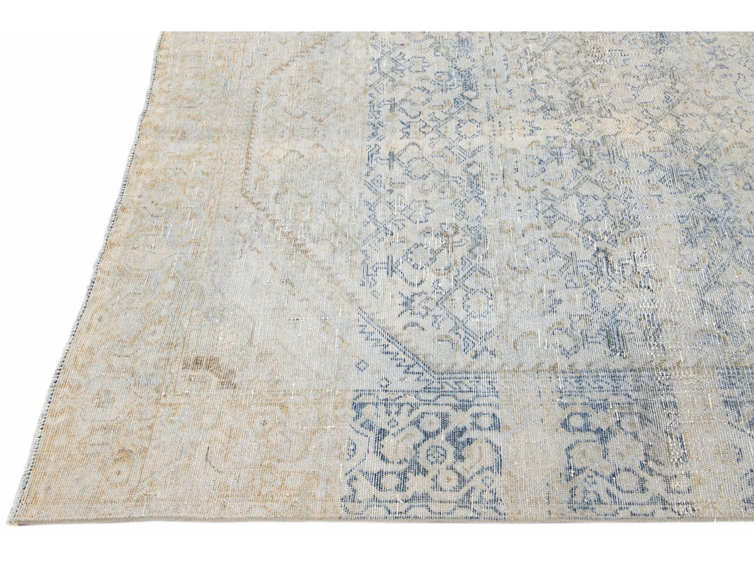 Antique Blue And Beige Mahal Handmade Medallion Floral Wool Rug