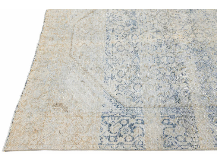 Antique Blue And Beige Mahal Handmade Medallion Floral Wool Rug