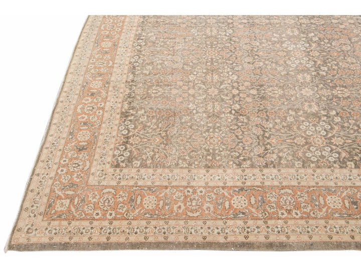 Antique Sivas Handmade Brown and Peach Floral Motif Wool Rug