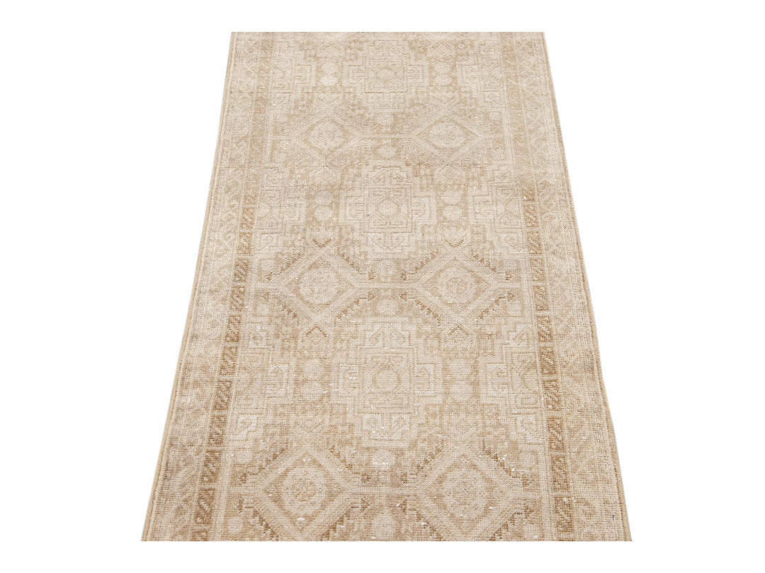 Antique Sivas Handmade Geometric Motif Beige Wool Runner