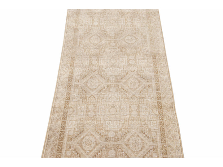 Antique Sivas Handmade Geometric Motif Beige Wool Runner