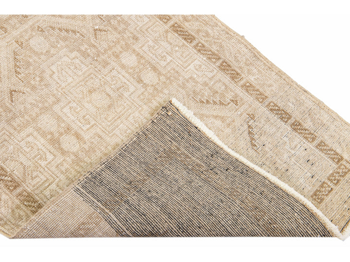 Antique Sivas Handmade Geometric Motif Beige Wool Runner