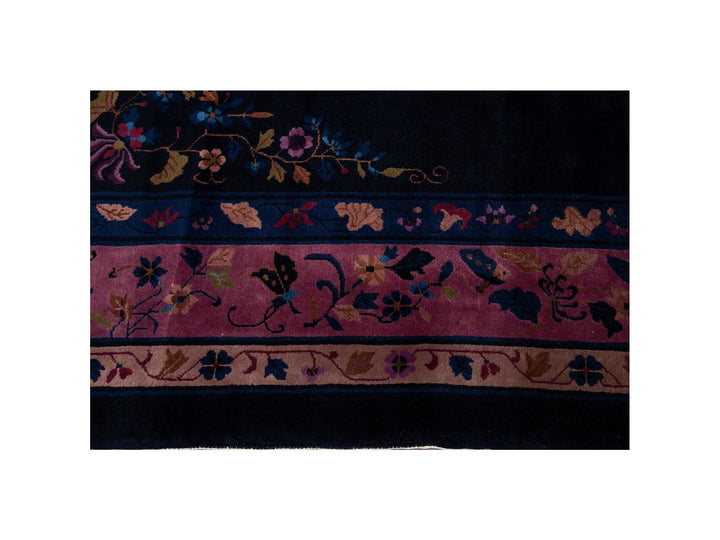 Antique Art Deco Dark Indigo Chinese Wool Rug  9 X 12