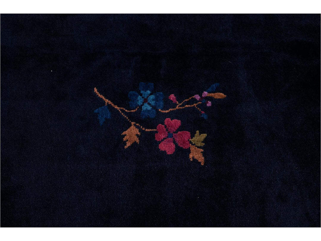 Antique Art Deco Dark Indigo Chinese Wool Rug  9 X 12